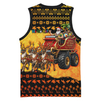Tropical Christmas In July Santa Claus Basketball Jersey Festive Hawaiian With Beach Reindeer Sleigh TS04 - Polynesian Pride