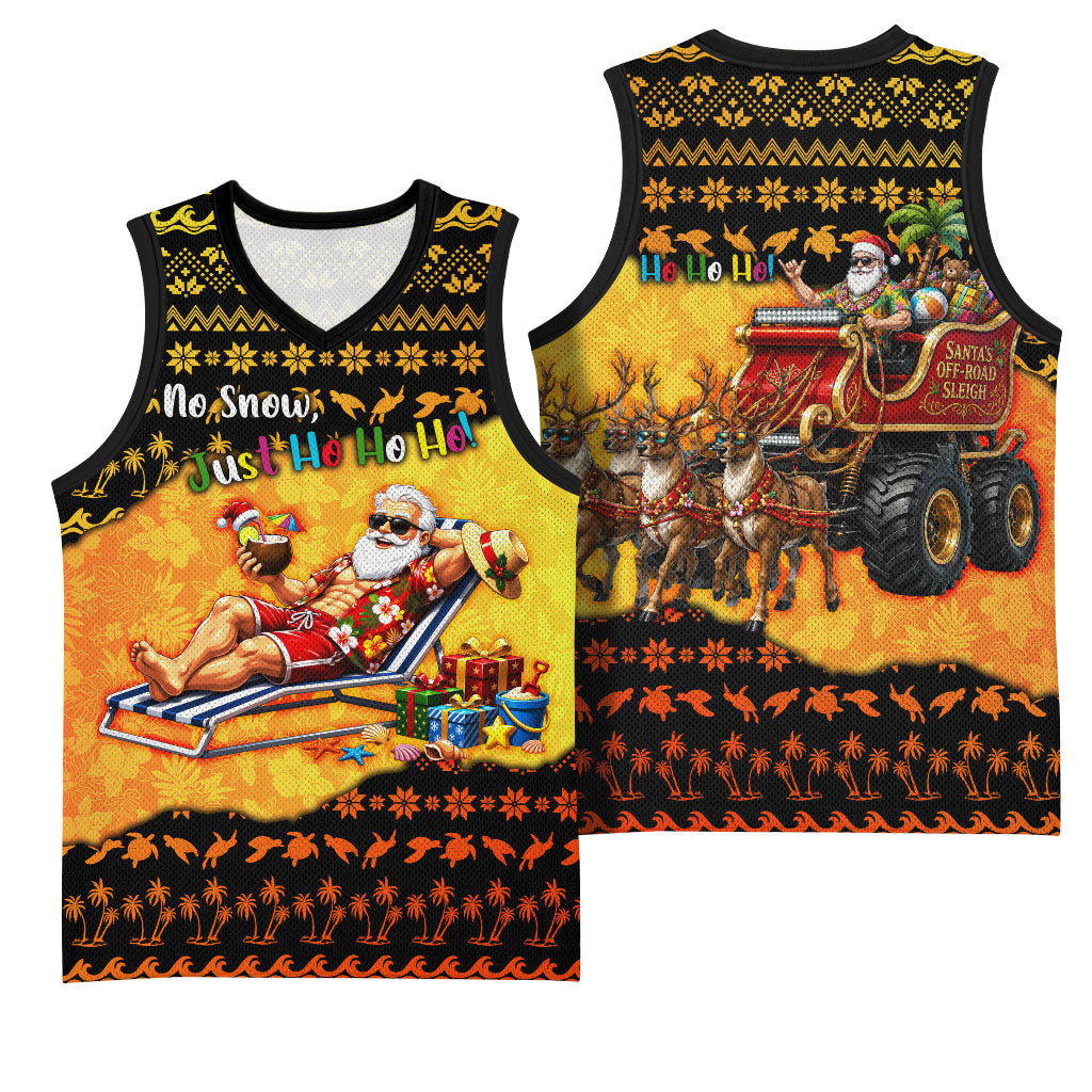 Tropical Christmas In July Santa Claus Basketball Jersey Festive Hawaiian With Beach Reindeer Sleigh TS04 - Polynesian Pride