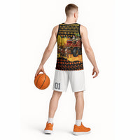 Tropical Christmas In July Santa Claus Basketball Jersey Festive Hawaiian With Beach Reindeer Sleigh TS04 - Polynesian Pride