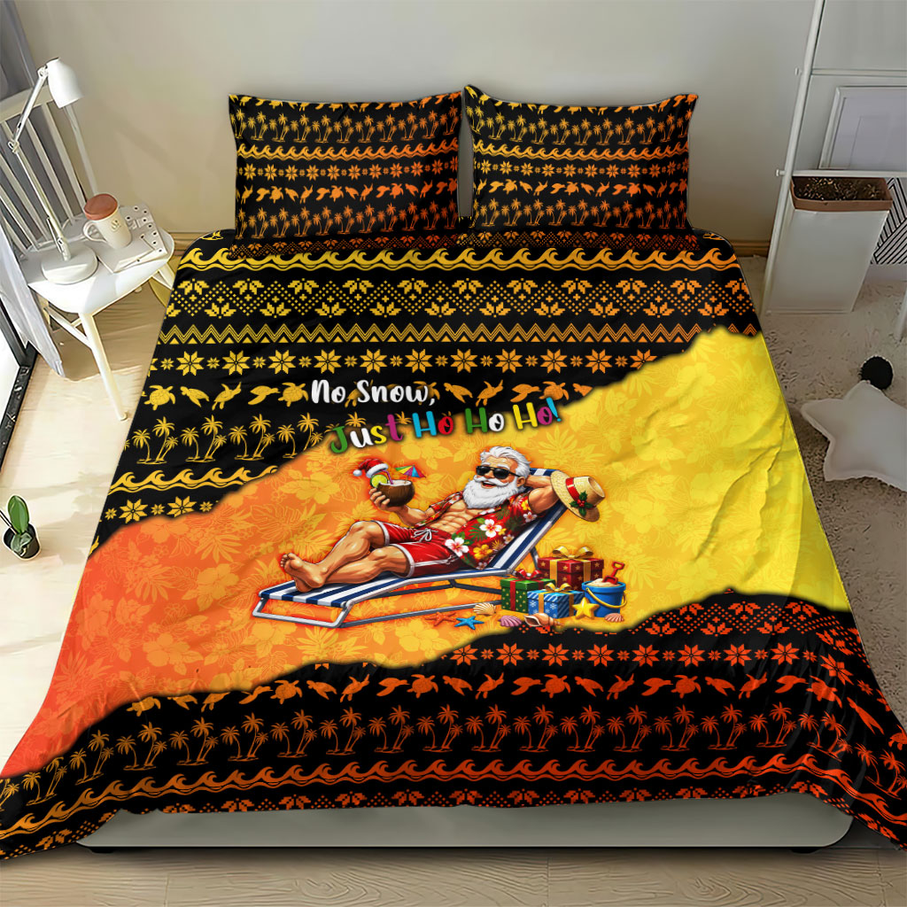 Tropical Christmas In July Santa Claus Bedding Set Festive Hawaiian With Beach Reindeer Sleigh