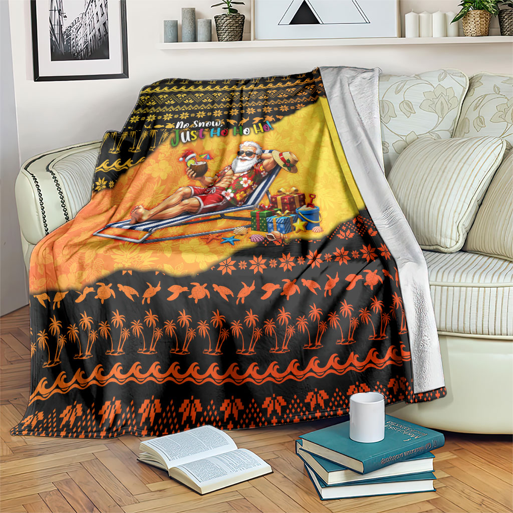 Tropical Christmas In July Santa Claus Blanket Festive Hawaiian With Beach Reindeer Sleigh TS04 Orange Black - Polynesian Pride