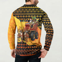 Tropical Christmas In July Santa Claus Button Sweatshirt Festive Hawaiian With Beach Reindeer Sleigh