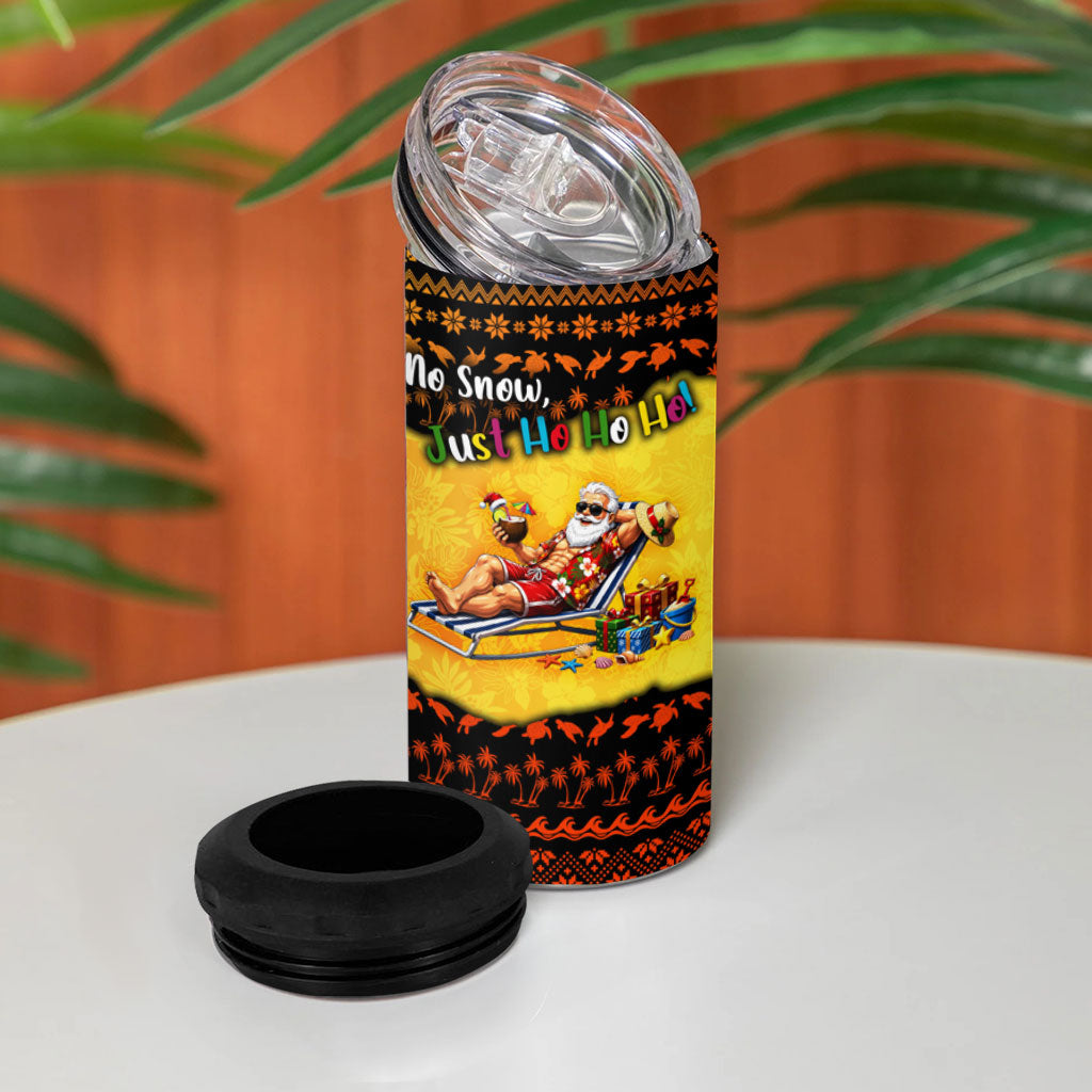 Tropical Christmas In July Santa Claus 4 in 1 Can Cooler Tumbler Festive Hawaiian With Beach Reindeer Sleigh TS04 - Polynesian Pride