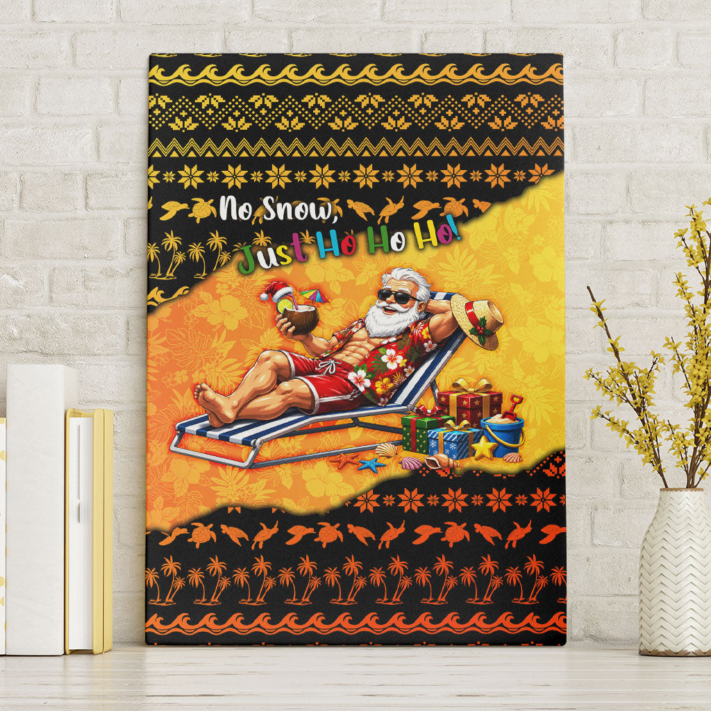 Tropical Christmas In July Santa Claus Canvas Wall Art Festive Hawaiian With Beach Reindeer Sleigh TS04 Without Frame Orange Black - Polynesian Pride
