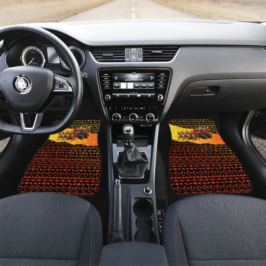 Tropical Christmas In July Santa Claus Car Mats Festive Hawaiian With Beach Reindeer Sleigh TS04 Set 2pcs - Front Orange Black - Polynesian Pride