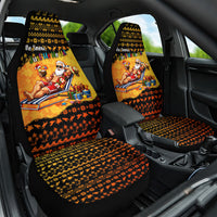 Tropical Christmas In July Santa Claus Car Seat Cover Festive Hawaiian With Beach Reindeer Sleigh TS04 One Size Orange Black - Polynesian Pride
