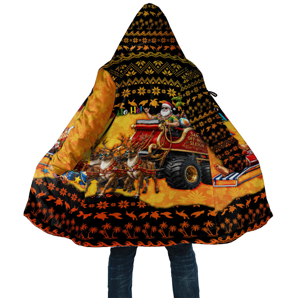 Tropical Christmas In July Santa Claus Cloak Festive Hawaiian With Beach Reindeer Sleigh TS04 Unisex Orange Black - Polynesian Pride