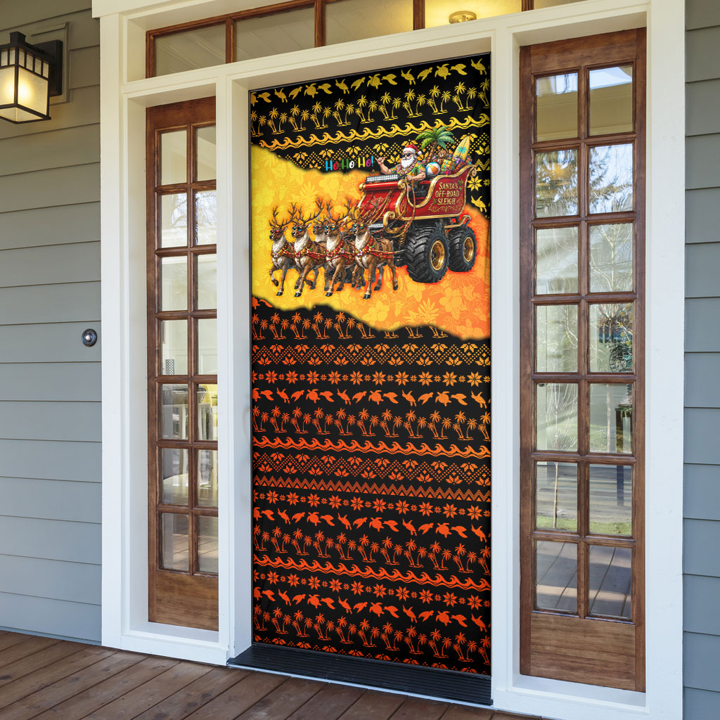 Tropical Christmas In July Santa Claus Door Cover Festive Hawaiian With Beach Reindeer Sleigh TS04 - Polynesian Pride