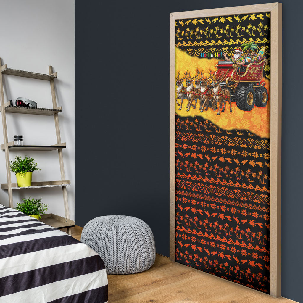 Tropical Christmas In July Santa Claus Door Cover Festive Hawaiian With Beach Reindeer Sleigh TS04 - Polynesian Pride