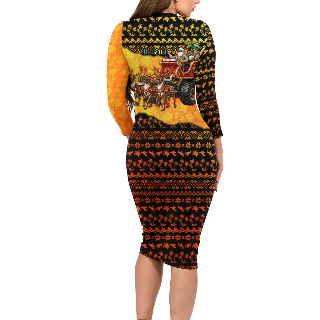 Tropical Christmas In July Santa Claus Family Matching Long Sleeve Bodycon Dress and Hawaiian Shirt Festive Hawaiian With Beach Reindeer Sleigh TS04 - Polynesian Pride