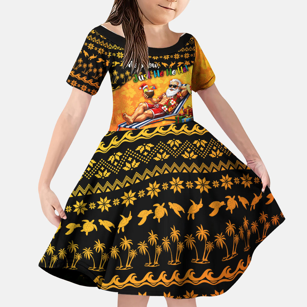Tropical Christmas In July Santa Claus Family Matching Mermaid Dress and Hawaiian Shirt Festive Hawaiian With Beach Reindeer Sleigh TS04 Daughter's Dress Orange Black - Polynesian Pride