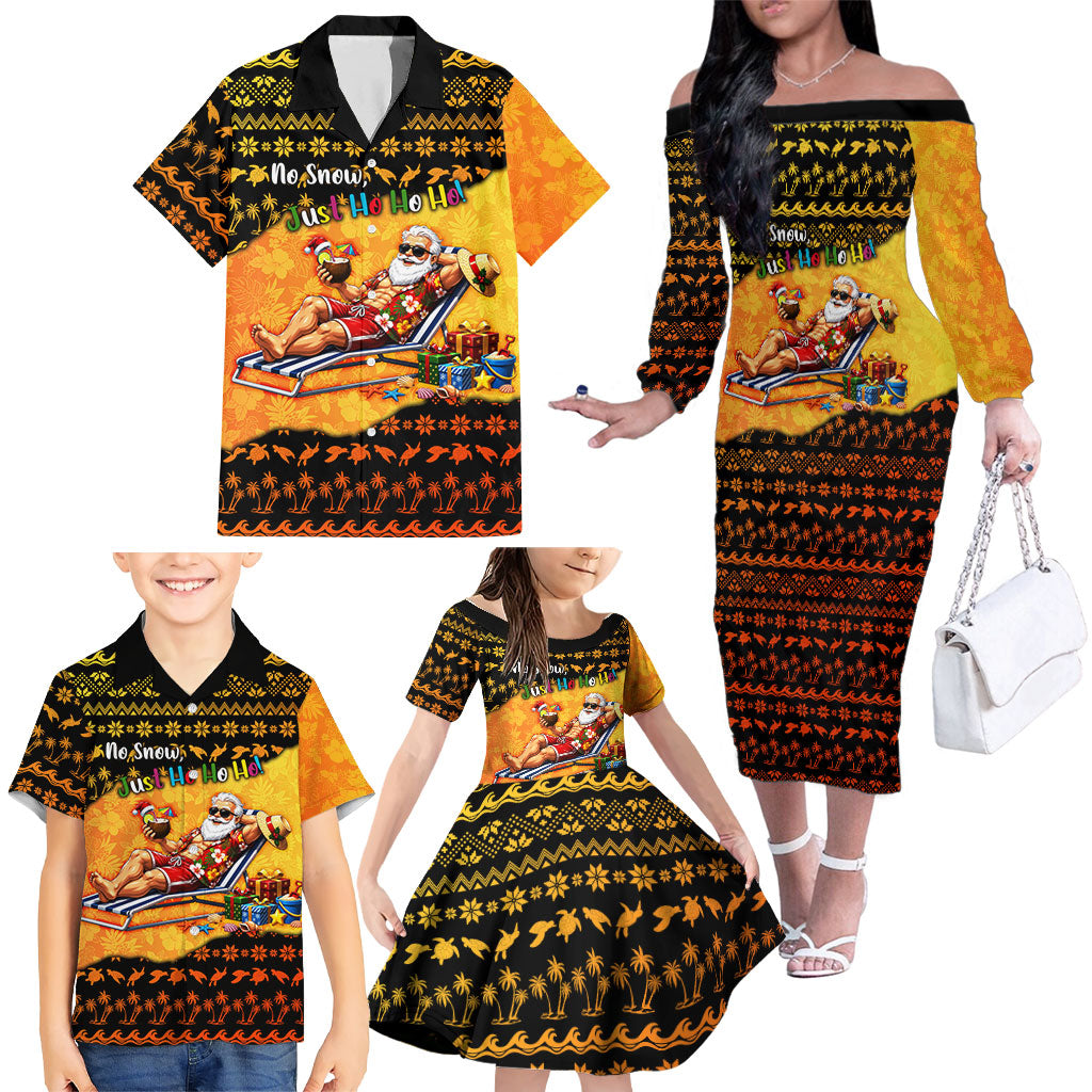 Tropical Christmas In July Santa Claus Family Matching Off The Shoulder Long Sleeve Dress and Hawaiian Shirt Festive Hawaiian With Beach Reindeer Sleigh TS04 - Polynesian Pride