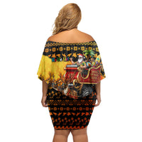 Tropical Christmas In July Santa Claus Family Matching Off Shoulder Short Dress and Hawaiian Shirt Festive Hawaiian With Beach Reindeer Sleigh TS04 - Polynesian Pride