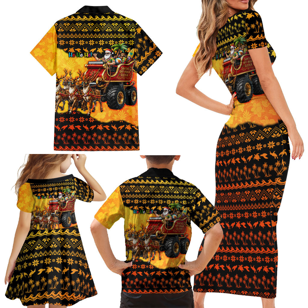Tropical Christmas In July Santa Claus Family Matching Short Sleeve Bodycon Dress and Hawaiian Shirt Festive Hawaiian With Beach Reindeer Sleigh TS04 - Polynesian Pride