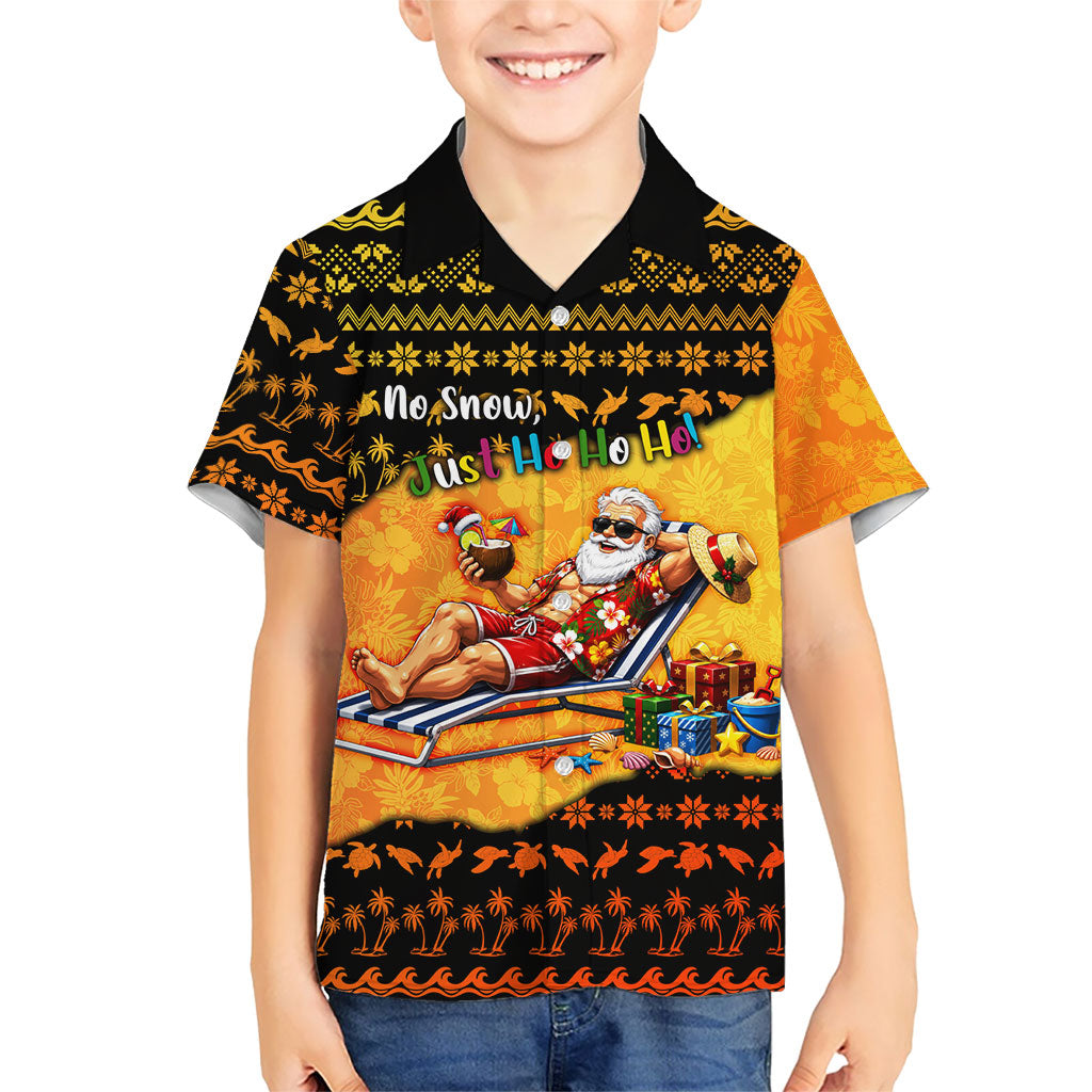 Tropical Christmas In July Santa Claus Family Matching Summer Maxi Dress and Hawaiian Shirt Festive Hawaiian With Beach Reindeer Sleigh TS04 Son's Shirt Orange Black - Polynesian Pride