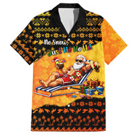 Tropical Christmas In July Santa Claus Family Matching Tank Maxi Dress and Hawaiian Shirt Festive Hawaiian With Beach Reindeer Sleigh TS04 Dad's Shirt - Short Sleeve Orange Black - Polynesian Pride