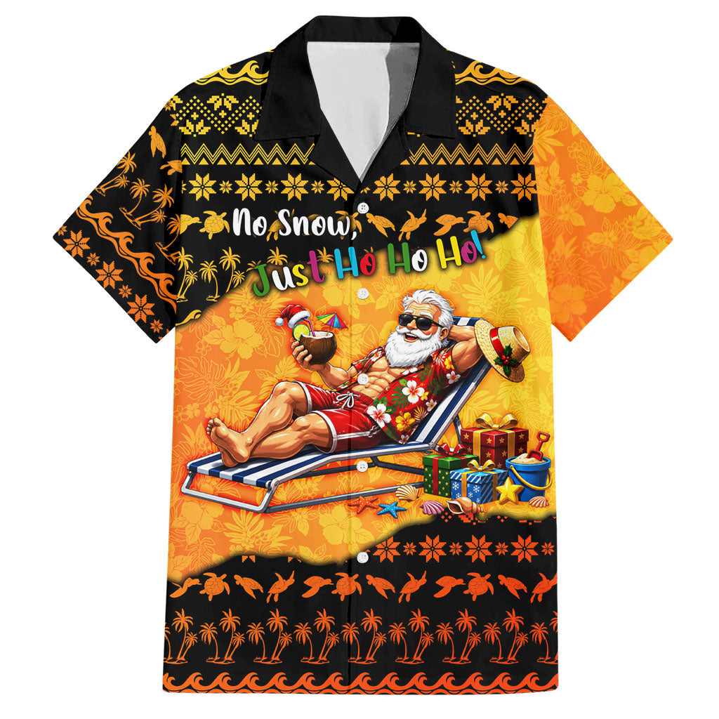 Tropical Christmas In July Santa Claus Hawaiian Shirt Festive Hawaiian With Beach Reindeer Sleigh TS04 Orange Black - Polynesian Pride