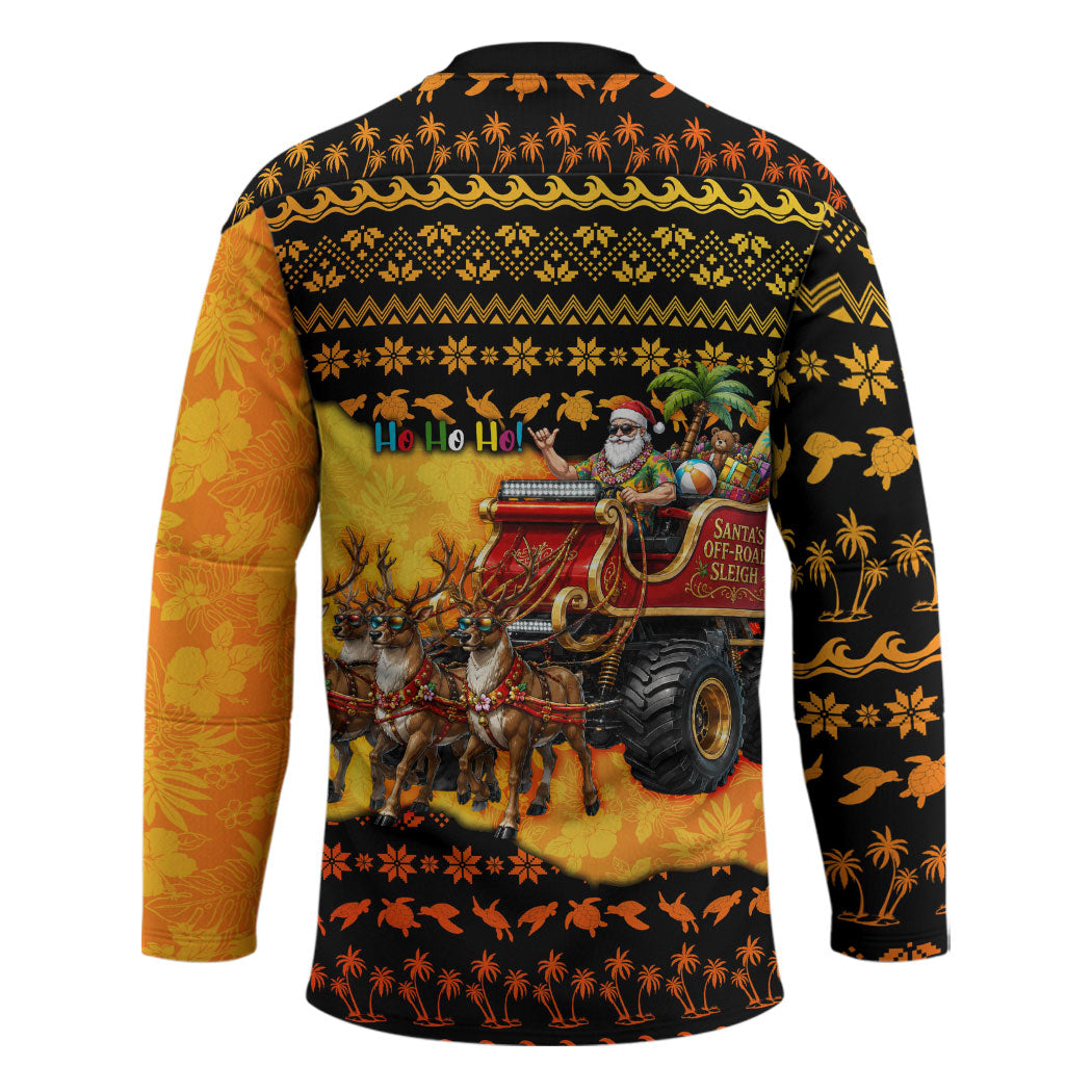 Tropical Christmas In July Santa Claus Hockey Jersey Festive Hawaiian With Beach Reindeer Sleigh TS04 - Polynesian Pride