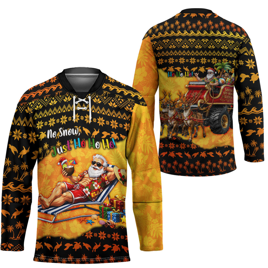 Tropical Christmas In July Santa Claus Hockey Jersey Festive Hawaiian With Beach Reindeer Sleigh TS04 - Polynesian Pride