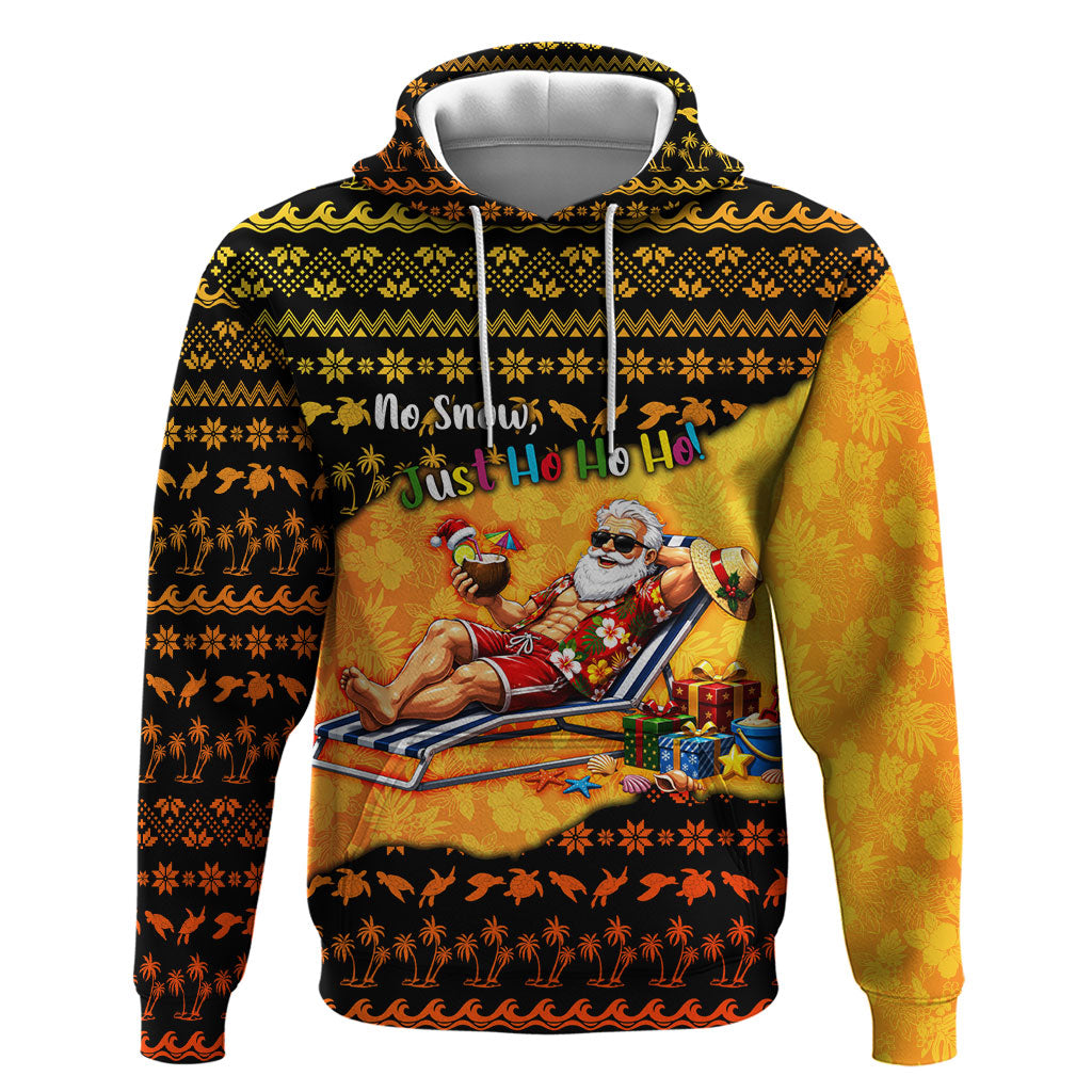 Tropical Christmas In July Santa Claus Hoodie Festive Hawaiian With Beach Reindeer Sleigh TS04 Pullover Hoodie Orange Black - Polynesian Pride