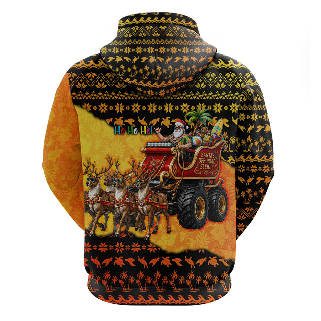 Tropical Christmas In July Santa Claus Hoodie Festive Hawaiian With Beach Reindeer Sleigh TS04 - Polynesian Pride