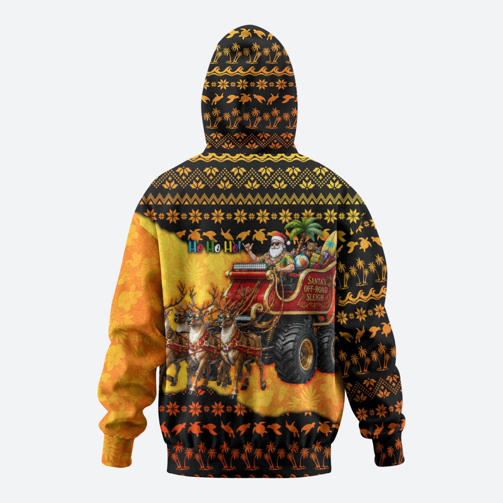 Tropical Christmas In July Santa Claus Hoodie Festive Hawaiian With Beach Reindeer Sleigh TS04 - Polynesian Pride