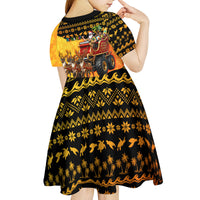 Tropical Christmas In July Santa Claus Kid Short Sleeve Dress Festive Hawaiian With Beach Reindeer Sleigh TS04 - Polynesian Pride