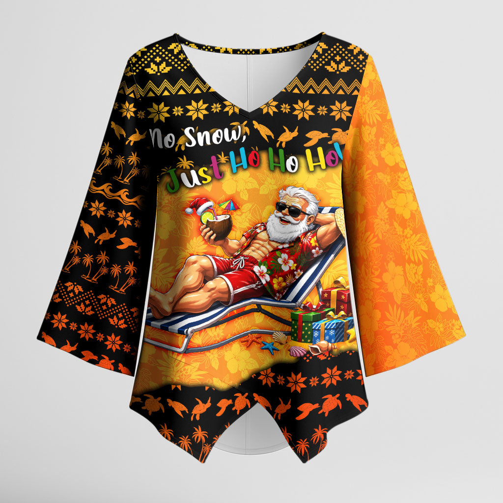 Tropical Christmas In July Santa Claus Kimono Sleeve Blouse Festive Hawaiian With Beach Reindeer Sleigh TS04 Female Orange Black - Polynesian Pride