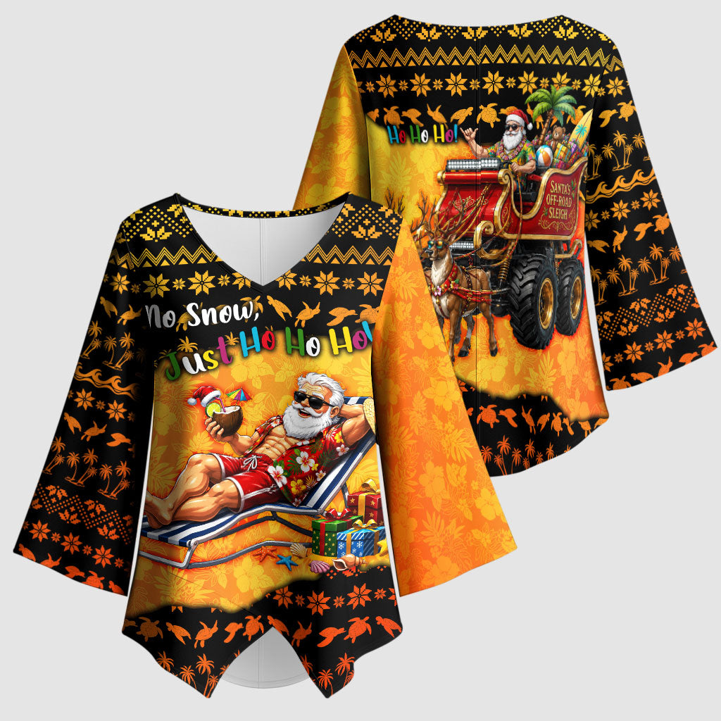 Tropical Christmas In July Santa Claus Kimono Sleeve Blouse Festive Hawaiian With Beach Reindeer Sleigh TS04 - Polynesian Pride