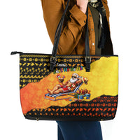 Tropical Christmas In July Santa Claus Leather Tote Bag Festive Hawaiian With Beach Reindeer Sleigh TS04 - Polynesian Pride