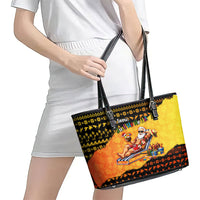 Tropical Christmas In July Santa Claus Leather Tote Bag Festive Hawaiian With Beach Reindeer Sleigh TS04 - Polynesian Pride