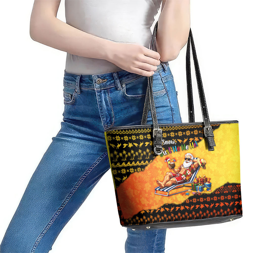 Tropical Christmas In July Santa Claus Leather Tote Bag Festive Hawaiian With Beach Reindeer Sleigh TS04 - Polynesian Pride
