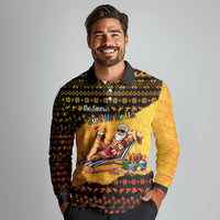 Tropical Christmas In July Santa Claus Long Sleeve Polo Shirt Festive Hawaiian With Beach Reindeer Sleigh TS04 - Polynesian Pride