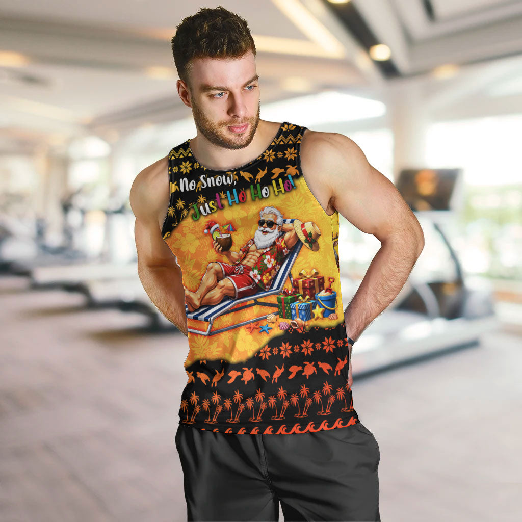 Tropical Christmas In July Santa Claus Men Tank Top Festive Hawaiian With Beach Reindeer Sleigh TS04 Orange Black - Polynesian Pride