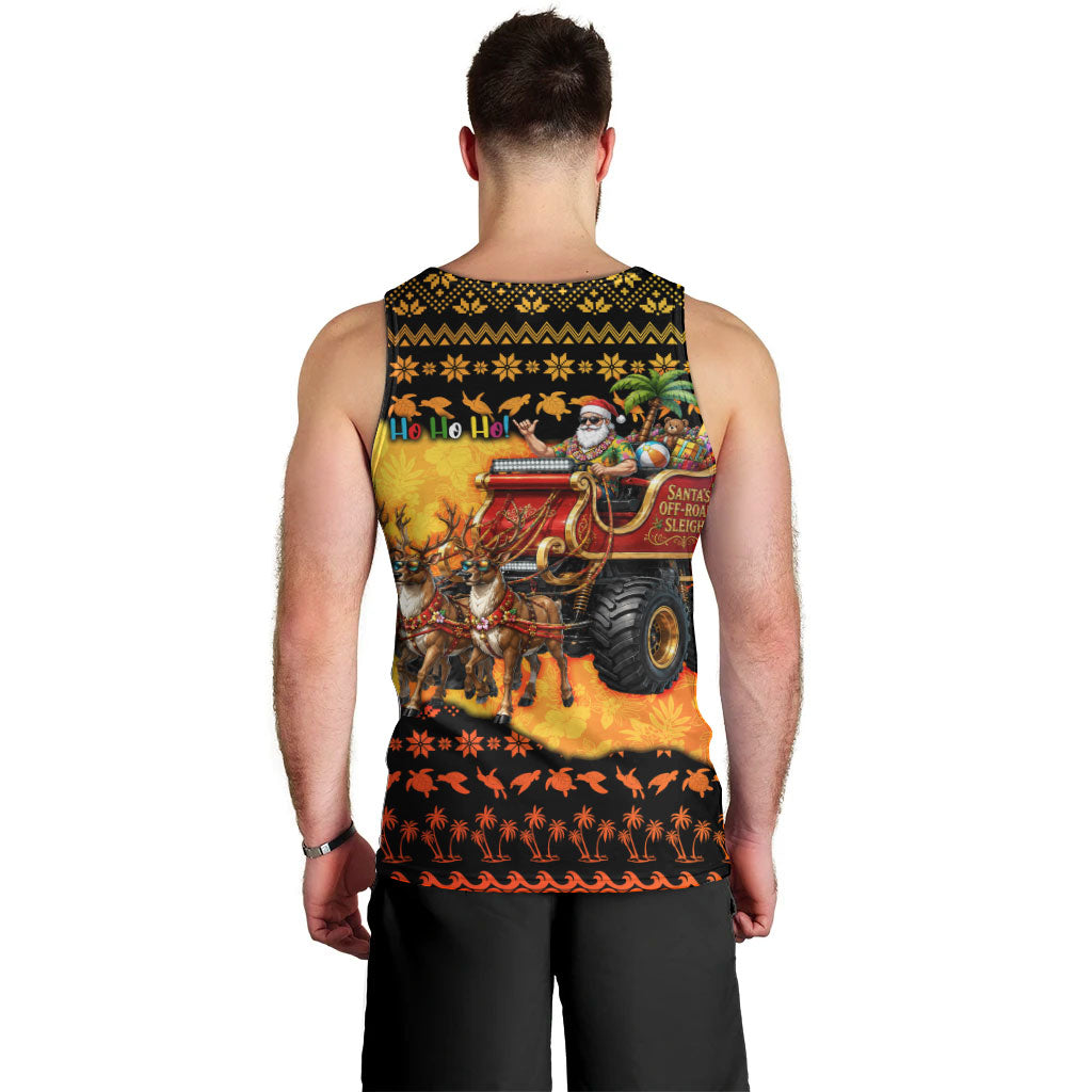 Tropical Christmas In July Santa Claus Men Tank Top Festive Hawaiian With Beach Reindeer Sleigh TS04 - Polynesian Pride