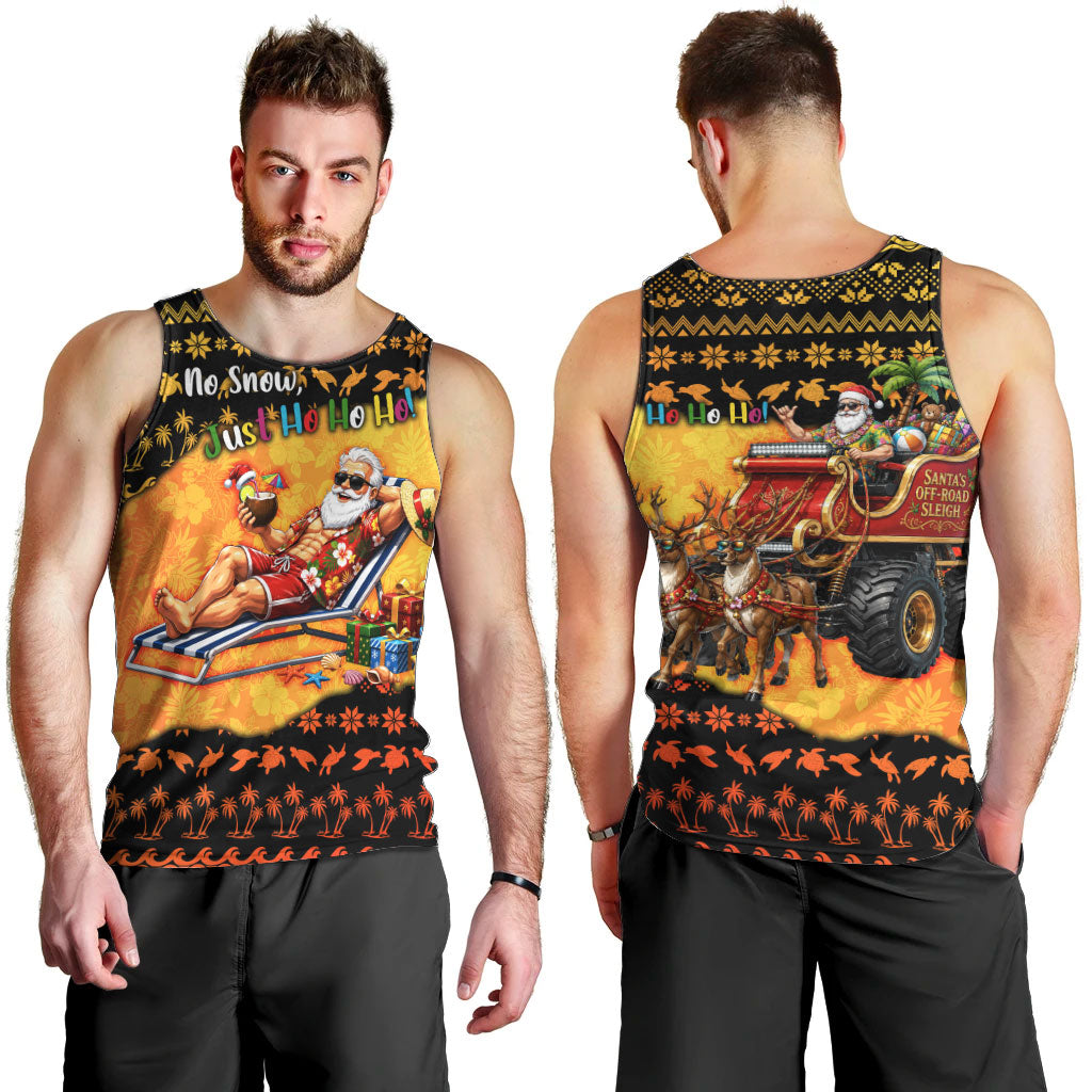 Tropical Christmas In July Santa Claus Men Tank Top Festive Hawaiian With Beach Reindeer Sleigh TS04 - Polynesian Pride