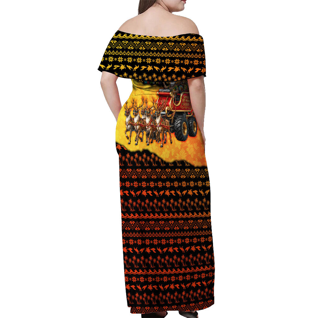 Tropical Christmas In July Santa Claus Off Shoulder Maxi Dress Festive Hawaiian With Beach Reindeer Sleigh TS04 - Polynesian Pride