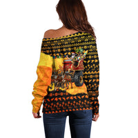 Tropical Christmas In July Santa Claus Off Shoulder Sweater Festive Hawaiian With Beach Reindeer Sleigh TS04 - Polynesian Pride