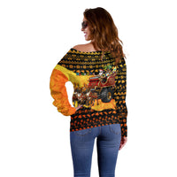 Tropical Christmas In July Santa Claus Off Shoulder Sweater Festive Hawaiian With Beach Reindeer Sleigh TS04 - Polynesian Pride
