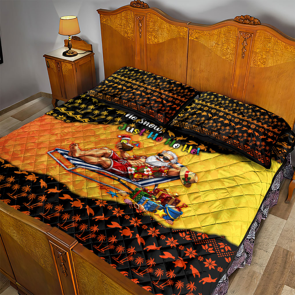 Tropical Christmas In July Santa Claus Quilt Bed Set Festive Hawaiian With Beach Reindeer Sleigh TS04 - Polynesian Pride