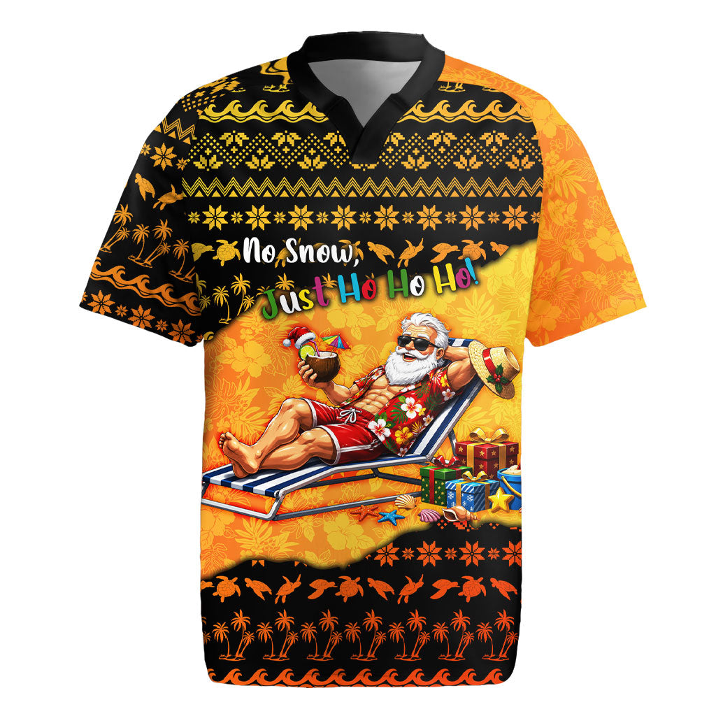 Tropical Christmas In July Santa Claus Rugby Jersey Festive Hawaiian With Beach Reindeer Sleigh TS04 Orange Black - Polynesian Pride