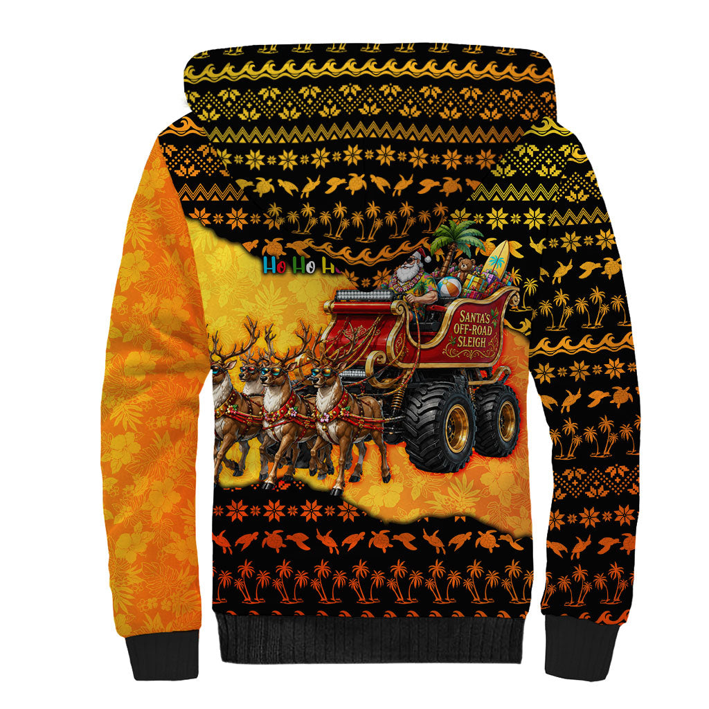 Tropical Christmas In July Santa Claus Sherpa Hoodie Festive Hawaiian With Beach Reindeer Sleigh TS04 - Polynesian Pride