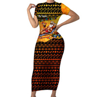 Tropical Christmas In July Santa Claus Short Sleeve Bodycon Dress Festive Hawaiian With Beach Reindeer Sleigh TS04 Long Dress Orange Black - Polynesian Pride