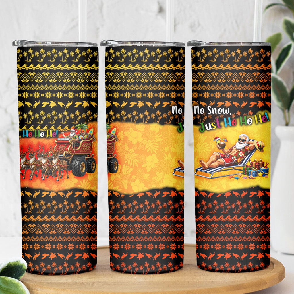 Tropical Christmas In July Santa Claus Skinny Tumbler Festive Hawaiian With Beach Reindeer Sleigh TS04 - Polynesian Pride