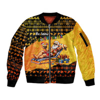 Tropical Christmas In July Santa Claus Sleeve Zip Bomber Jacket Festive Hawaiian With Beach Reindeer Sleigh