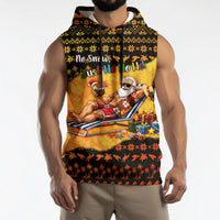 Tropical Christmas In July Santa Claus Sleeveless Hoodie Festive Hawaiian With Beach Reindeer Sleigh TS04 - Polynesian Pride