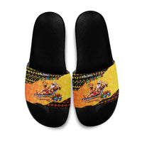 Tropical Christmas In July Santa Claus Slide Sandals Festive Hawaiian With Beach Reindeer Sleigh TS04 Orange Black - Polynesian Pride