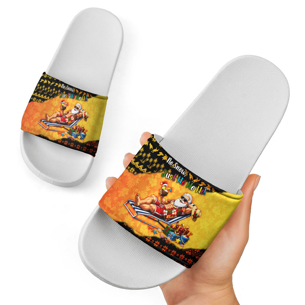 Tropical Christmas In July Santa Claus Slide Sandals Festive Hawaiian With Beach Reindeer Sleigh TS04 - Polynesian Pride