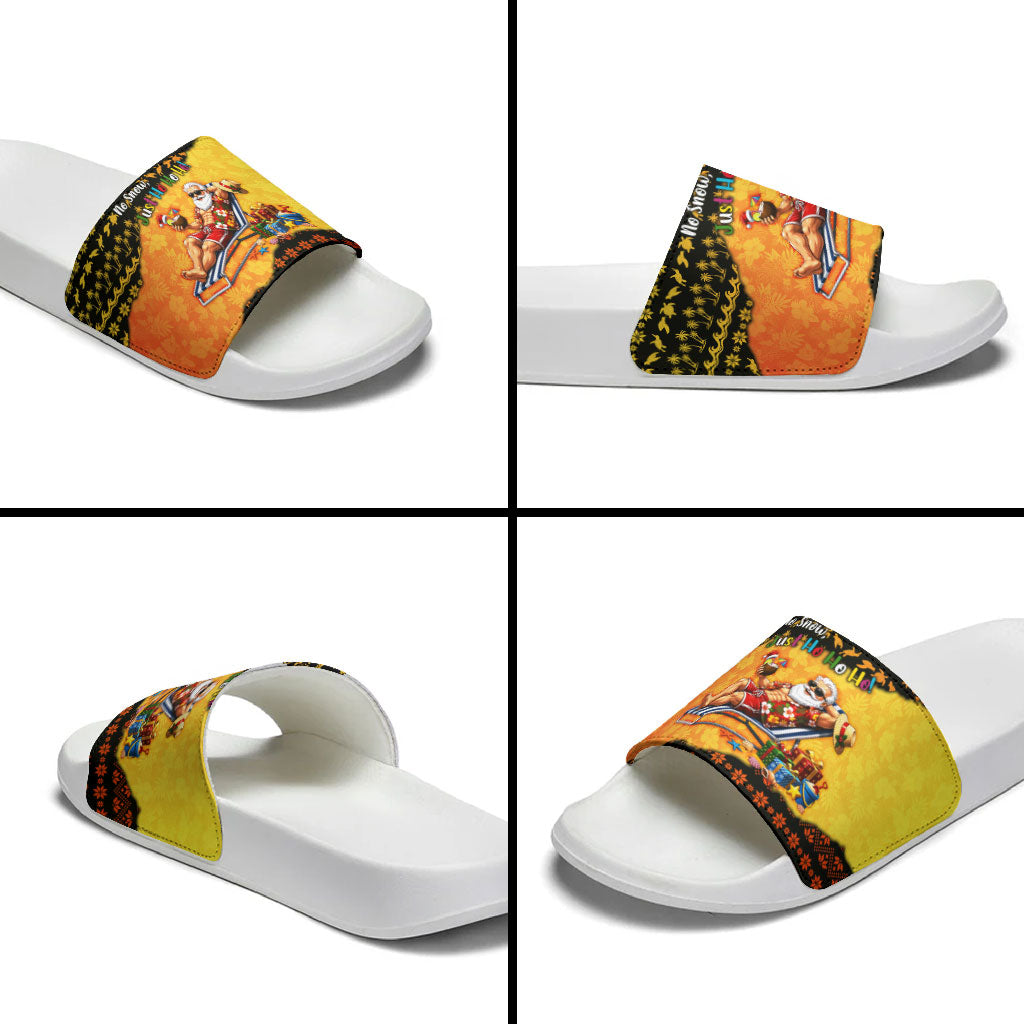 Tropical Christmas In July Santa Claus Slide Sandals Festive Hawaiian With Beach Reindeer Sleigh TS04 - Polynesian Pride