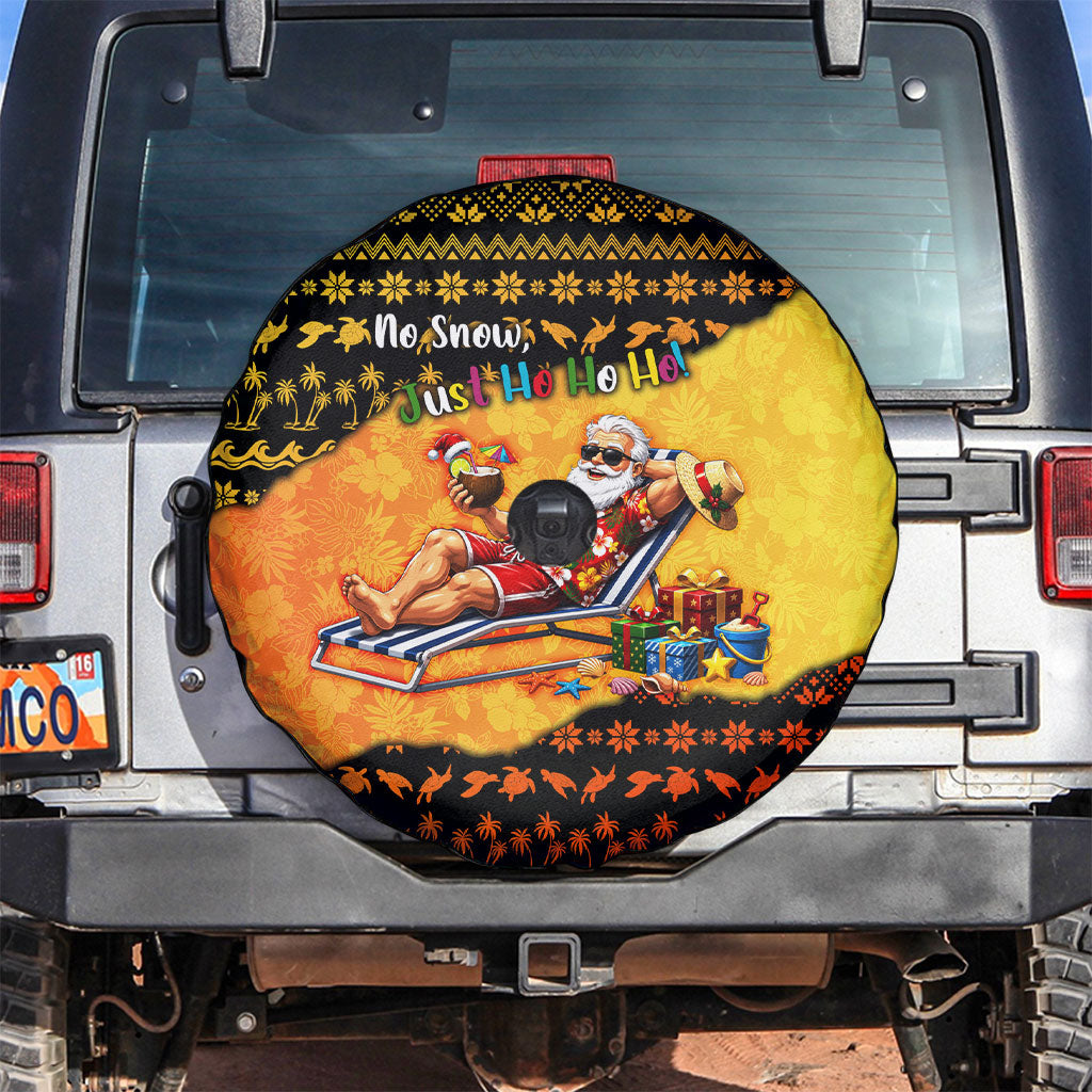 Tropical Christmas In July Santa Claus Spare Tire Cover Festive Hawaiian With Beach Reindeer Sleigh TS04 Orange Black - Polynesian Pride